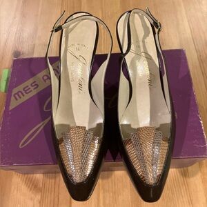 NEW with Box Vintage Mes Amis Garolini Chic Brown and Tan Slingback Heels Size 6